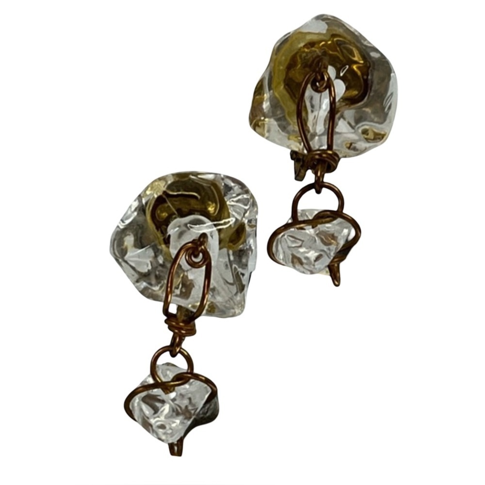 Gold and Clear Lucite Clip On Earrings